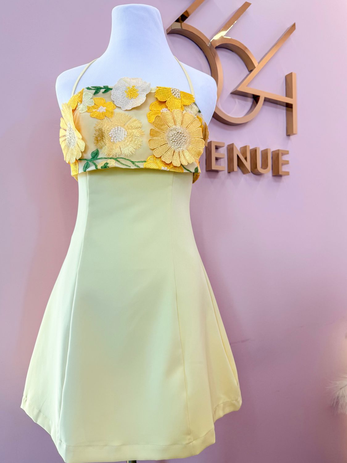 Golden Bloom Mini Dress