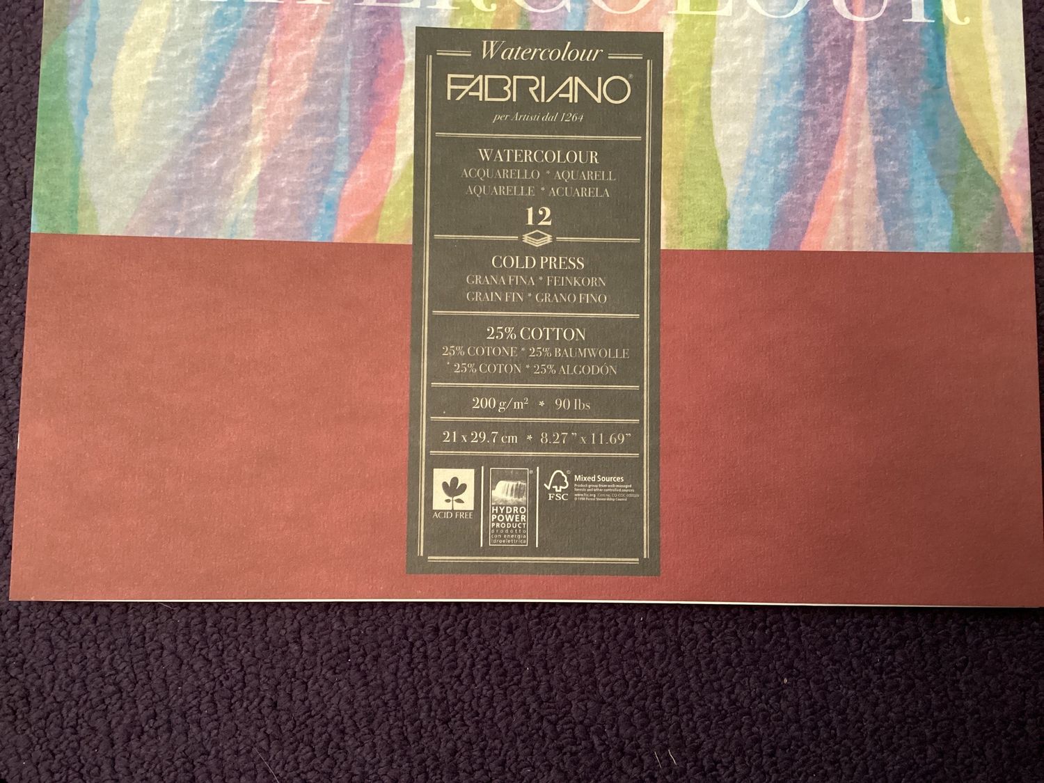 FABRIANO STUDIO WATERCOLOUR PAD A4 200GSM CP