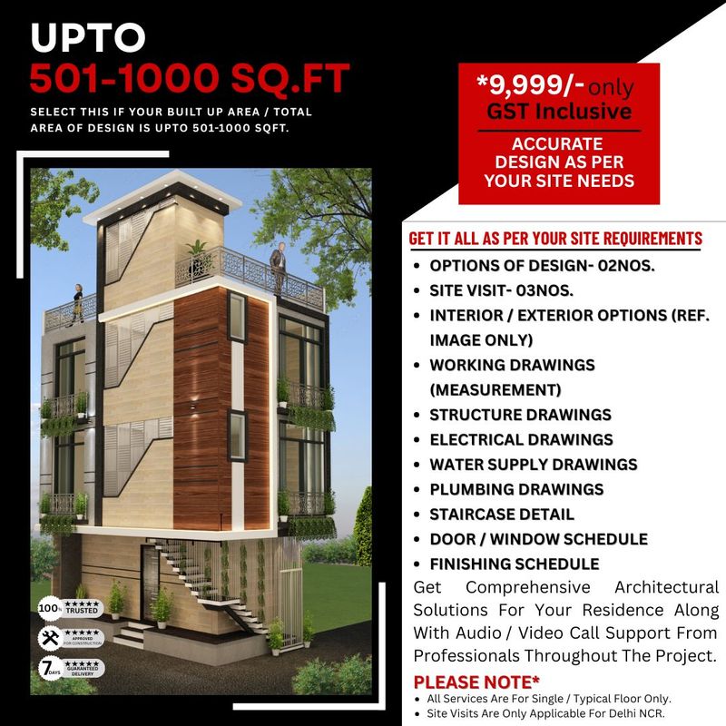 Architect Design Package: between 501 to 1000 Sq.Ft. Projects.