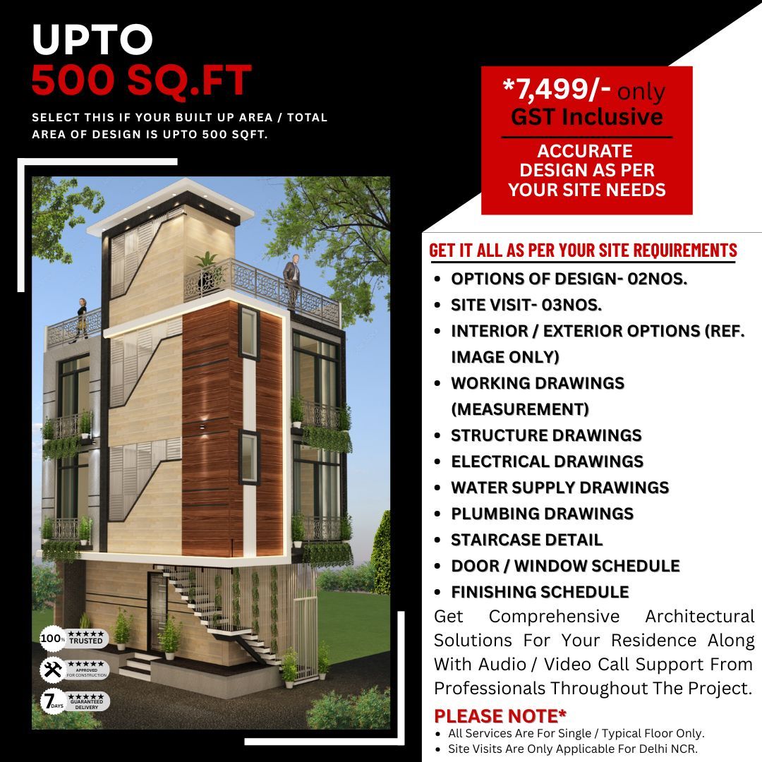 Architect Design Package: upto 500 Sq.Ft. Projects.