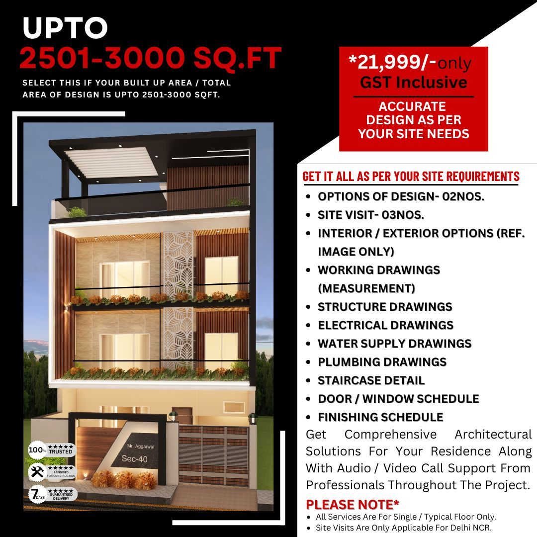 Architect Design Package: between 2501 to 3000 Sq.Ft. Projects.