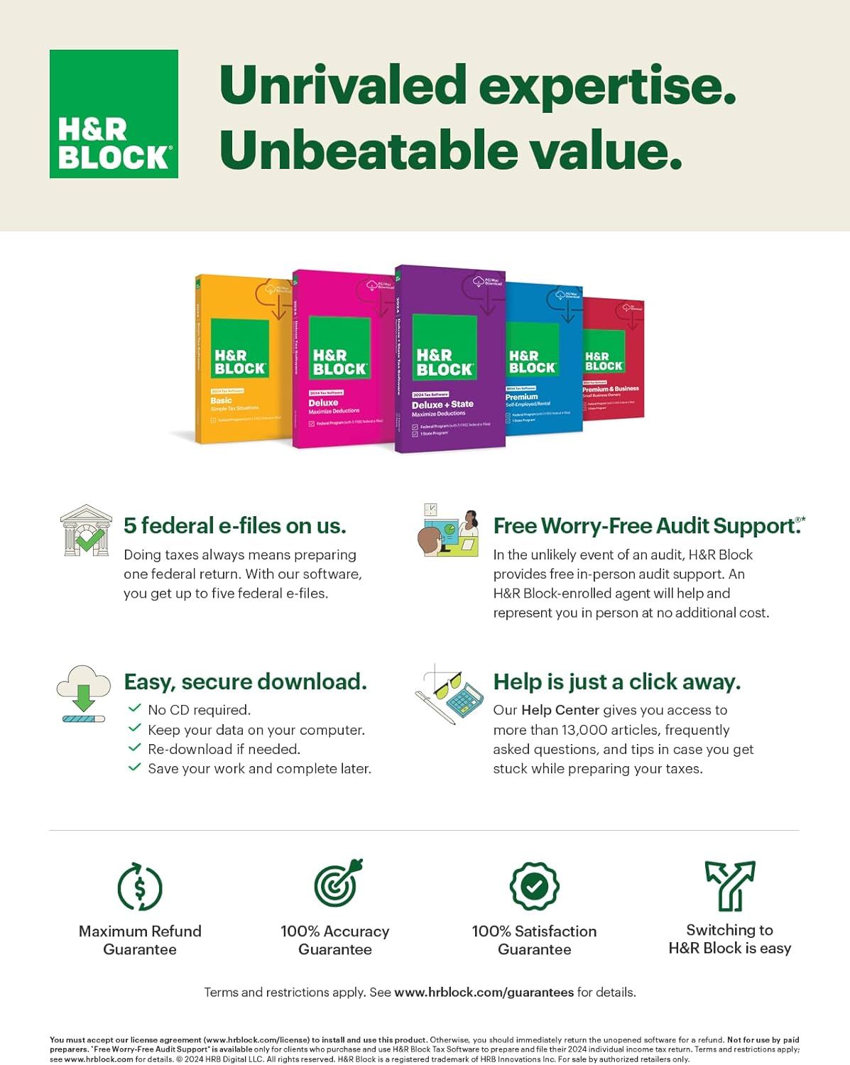 H&amp;R Block Tax Software 2024 From $19.99_Instant Dispatch