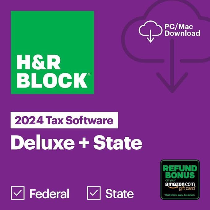 H&amp;R Block Deluxe 2024 Tax Software_24hr DELIVERY_ 5 Federal Efile &amp; State
