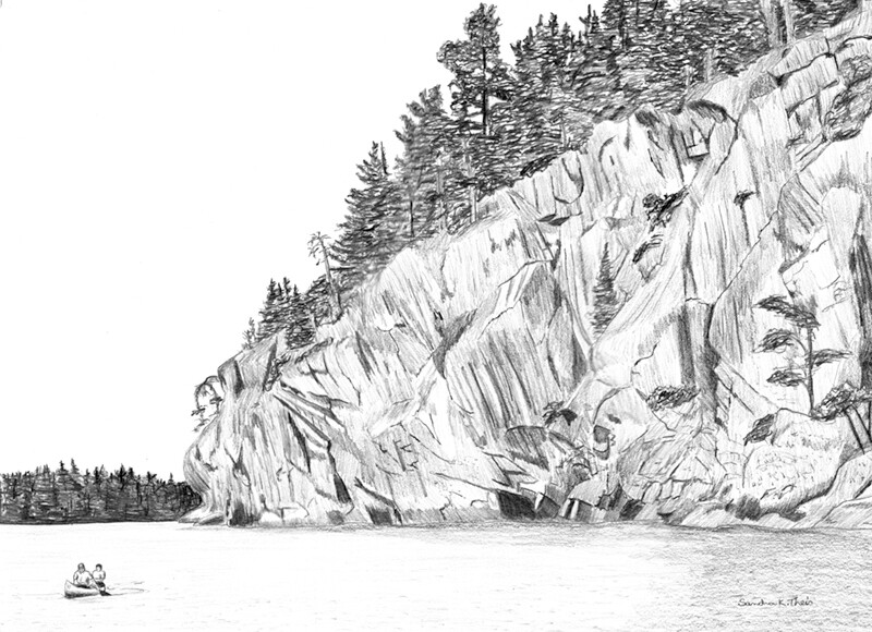 Cliffs on Basswood River-Pencil Sketch