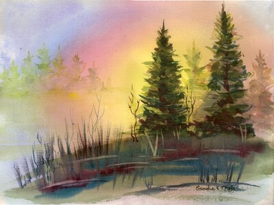 Pines at Sunrise-Watercolor