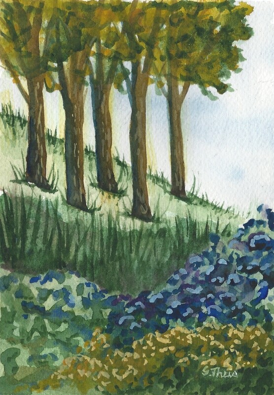 Hillside Trees-Watercolor and Gouache