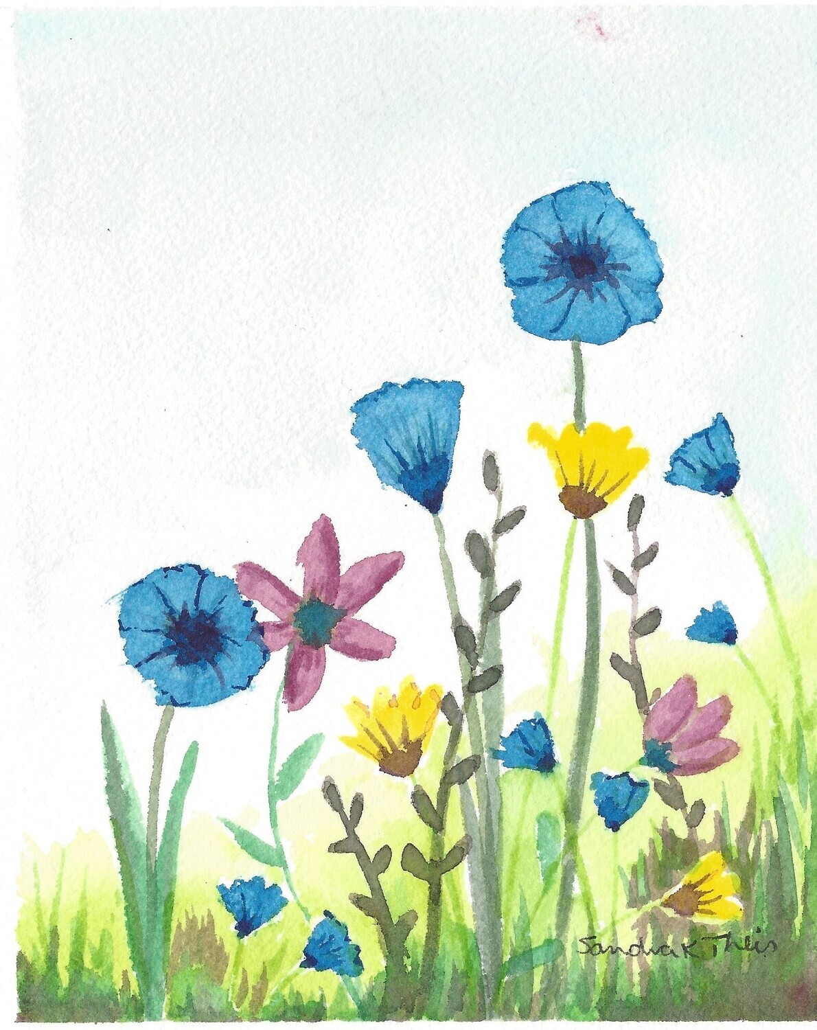 Blue Flowers-Watercolor