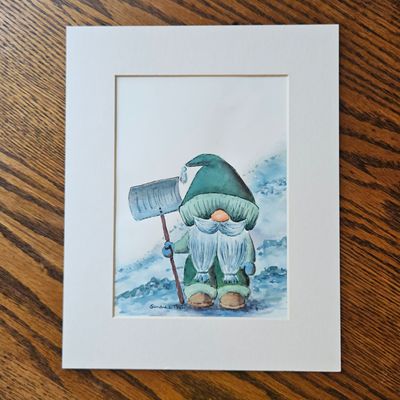 Tomte with Shovel - Watercolor