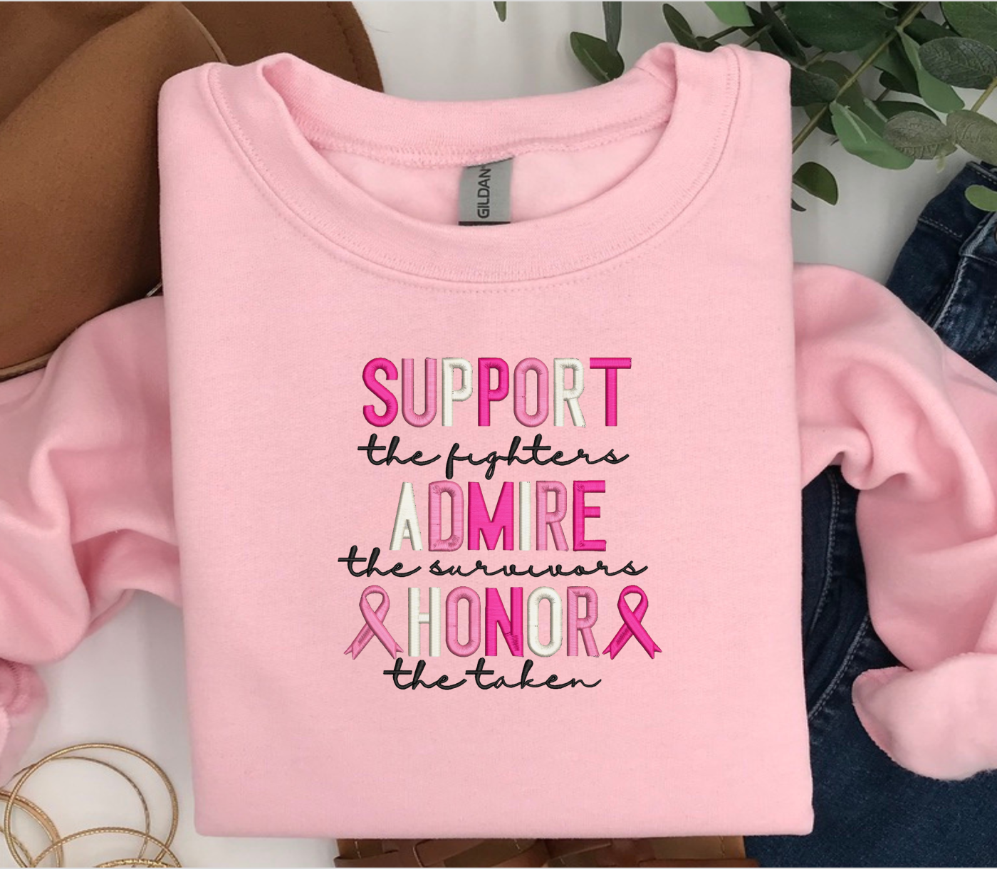 Breast Cancer Awareness Embroidered Sweatshirt