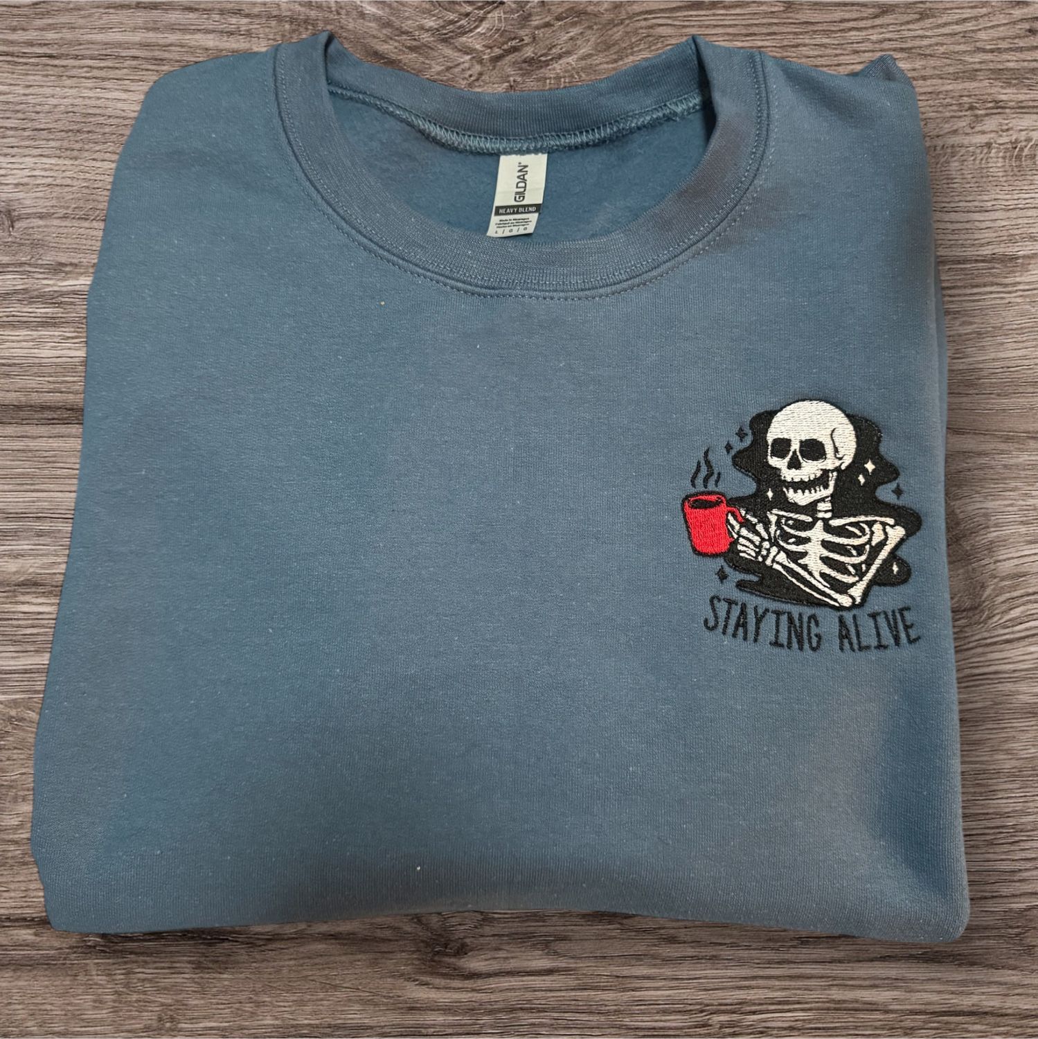 Stayin&#39; Alive Skeleton Embroidered Sweatshirt
