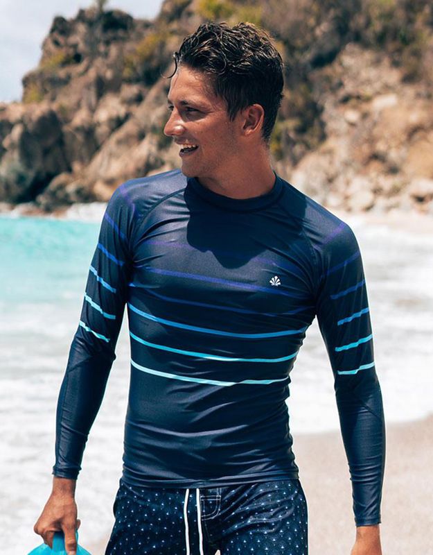 Saint Jacques Lycra Long Sleeve Lines UV Protection Shirts - Men