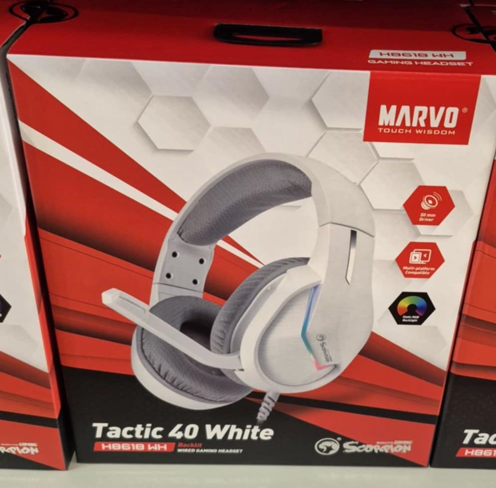 Marvo Scorpion H8618 Tactic 40 USB 2.0 Wired Gaming RGB Headset (White)