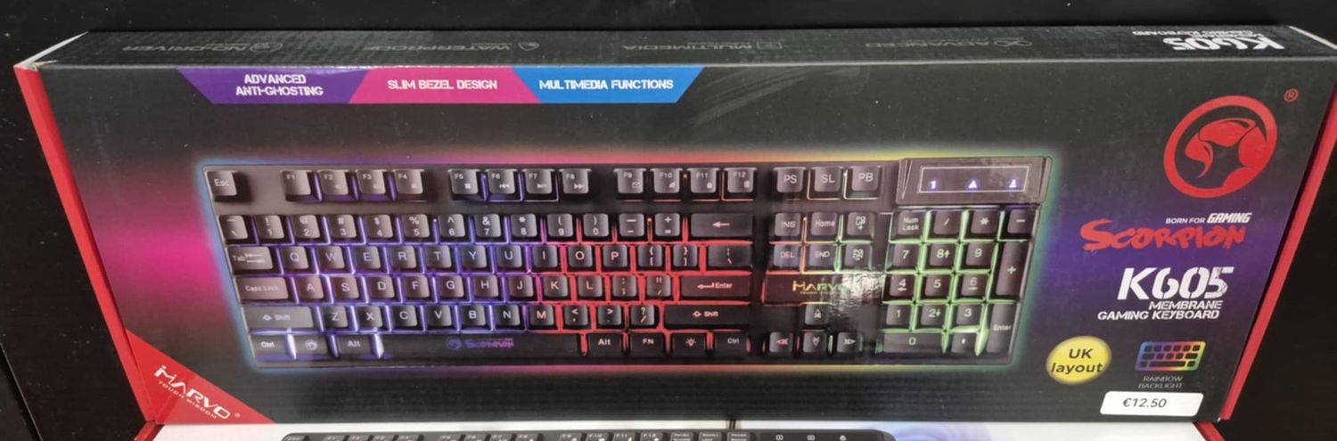 Marvo Scorpion K605 3 Colour LED Backlit USB 2.0 Frameless UK Layout Gaming Keyboard