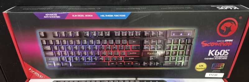 Marvo Scorpion K605 3 Colour LED Backlit USB 2.0 Frameless UK Layout Gaming Keyboard