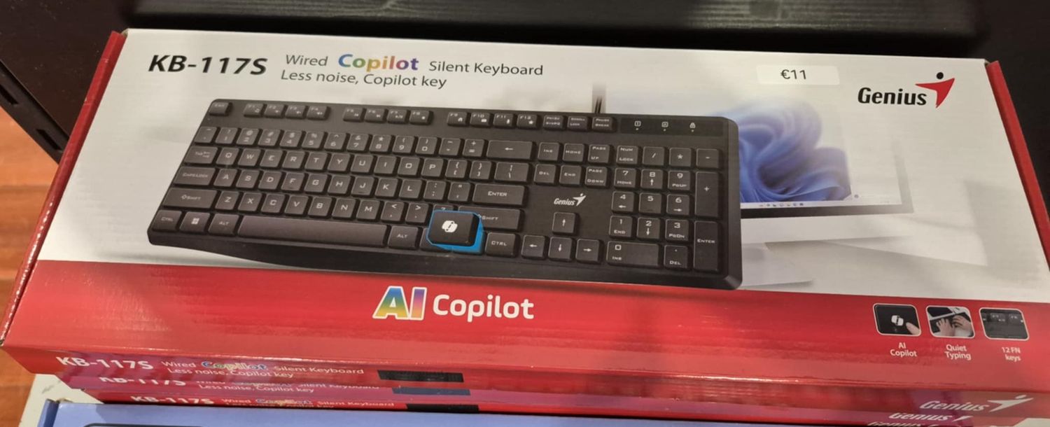 Genius KB-117S Wired AI Copilot Silent Keyboard, USB Plug and Play, 11 Multimedia Function Keys, Full Size UK Layout Design for Home or Office, Black