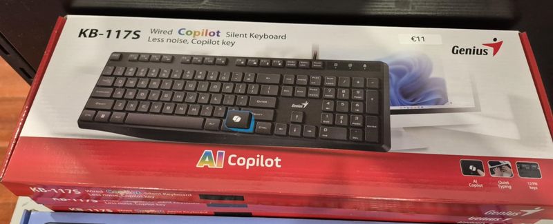 Genius KB-117S Wired AI Copilot Silent Keyboard, USB Plug and Play, 11 Multimedia Function Keys, Full Size UK Layout Design for Home or Office, Black