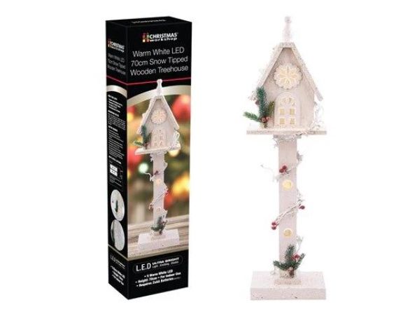 Christmas Workshop 70cm White Wooden Tree House With Snow Glitter