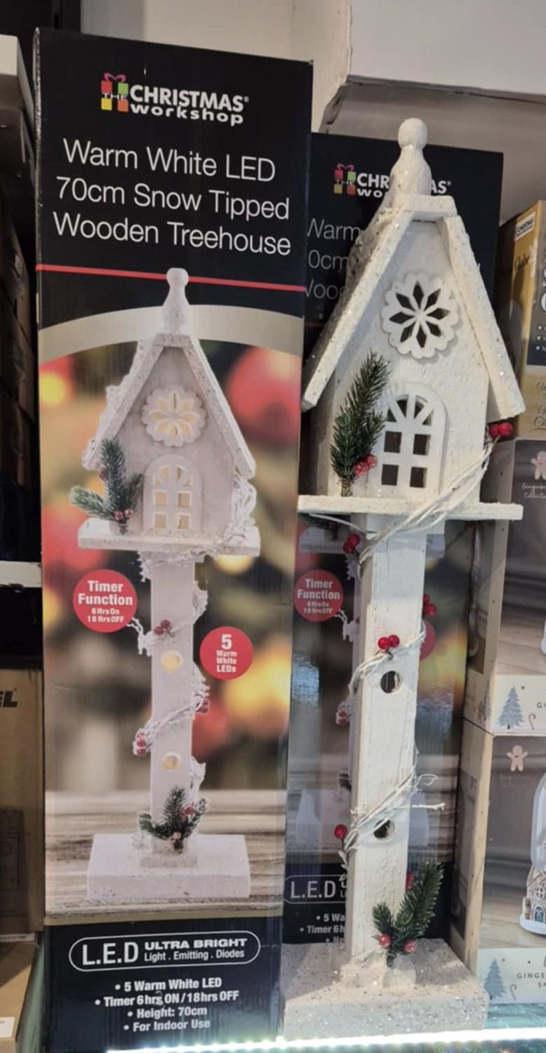 Christmas Workshop 70cm White Wooden Tree House With Snow Glitter