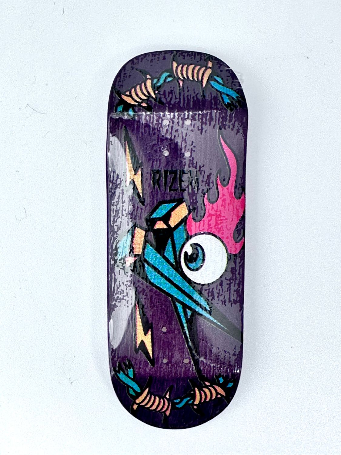 Rizen Fingerboard Deck Flaming Stake , Size: Purple 34mm Boxy