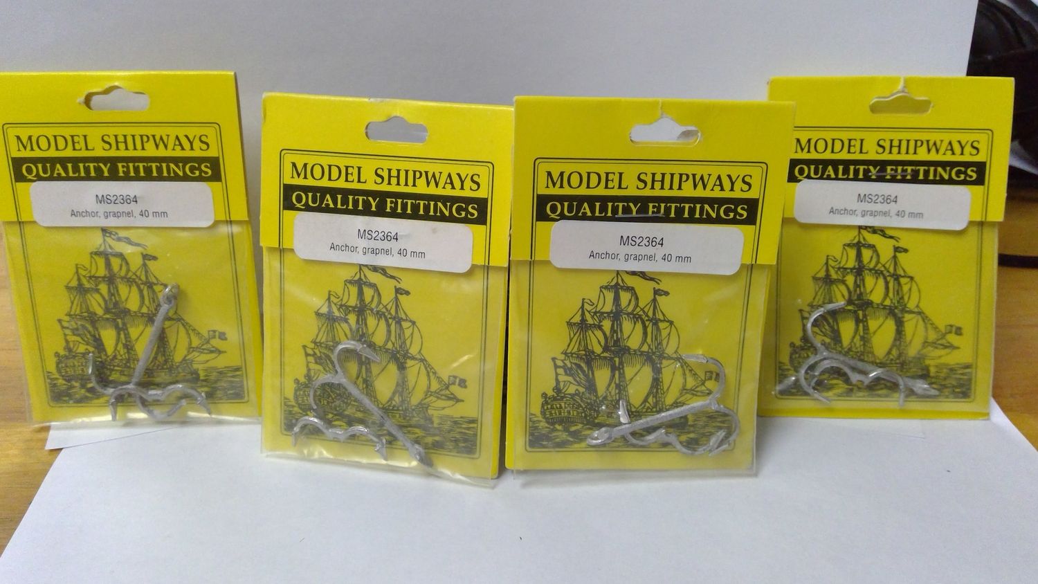 White Metal Model Shipways Quality Fittings for Models., Material: Grapnel 40mm Model Shipways Anchor MS2364