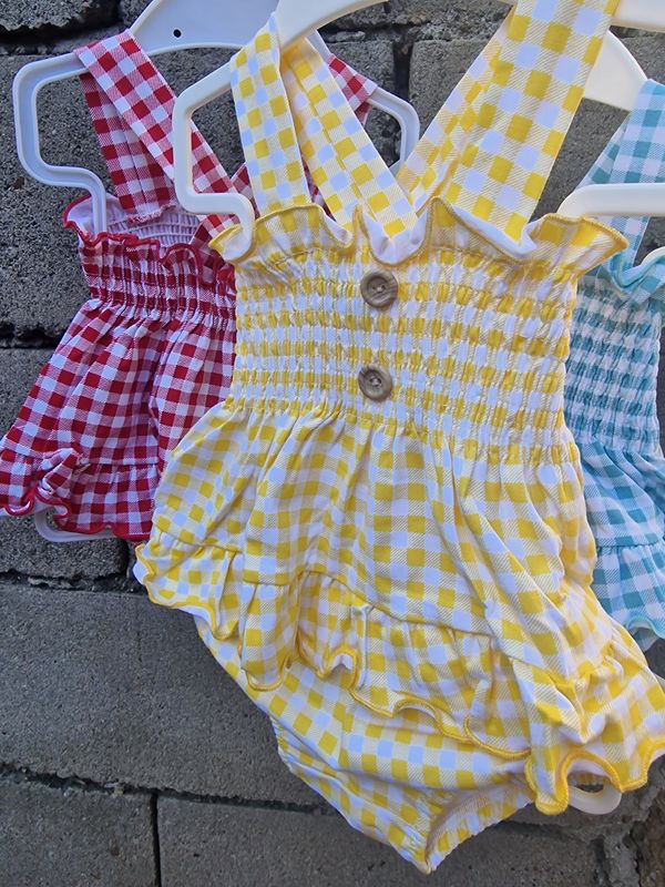 Conjunto frunces vichy amarillo