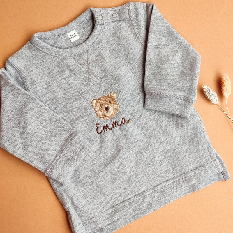 Personalisierter Baby/ Kids Pullover mit Bär: Geburt/ Geburtstag