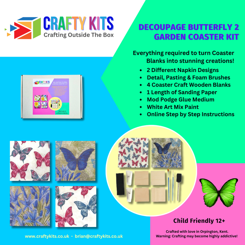 Craft Kit Butterfly ll - Decoupage Coaster Starter Kit