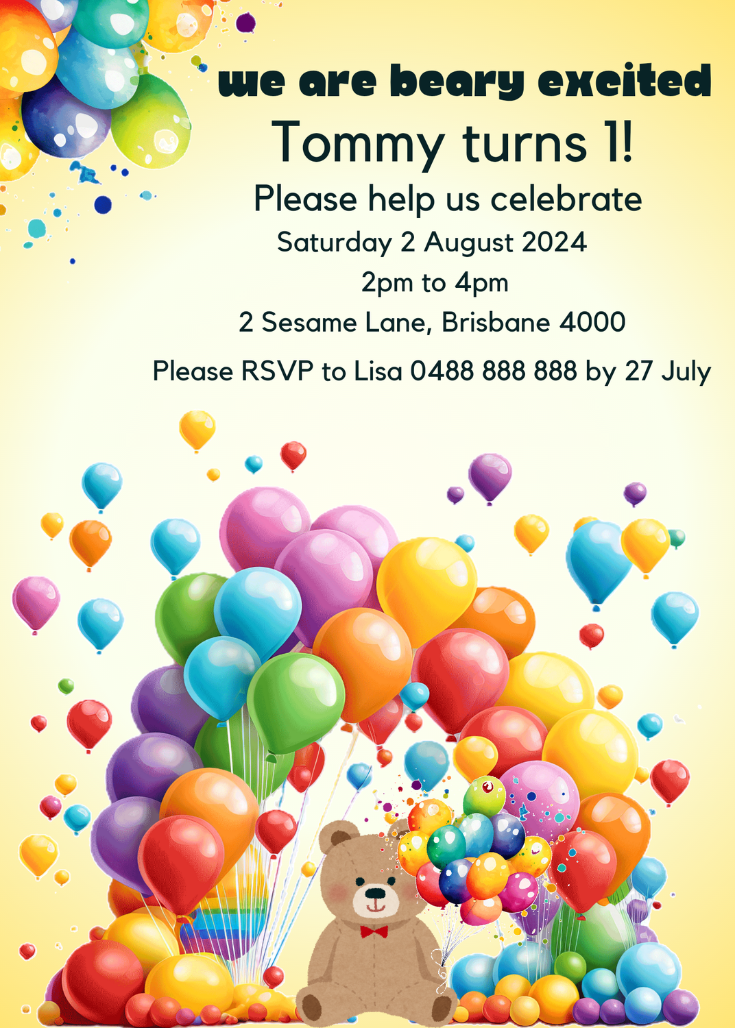 Animated - It&#39;s a Beary Happy Birthday Party Invitation + Printable Version