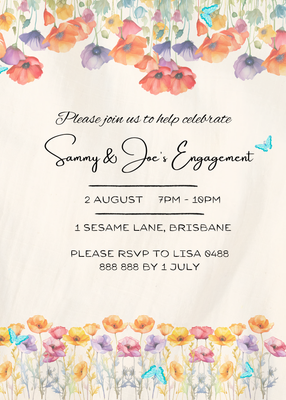 Animated - Poppies &amp; Butterflies Engagement Party Invitation + Printable Version