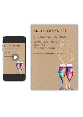 Animated - Colourful Bubbles &amp; Sparkles Party Invitation + Printable Version