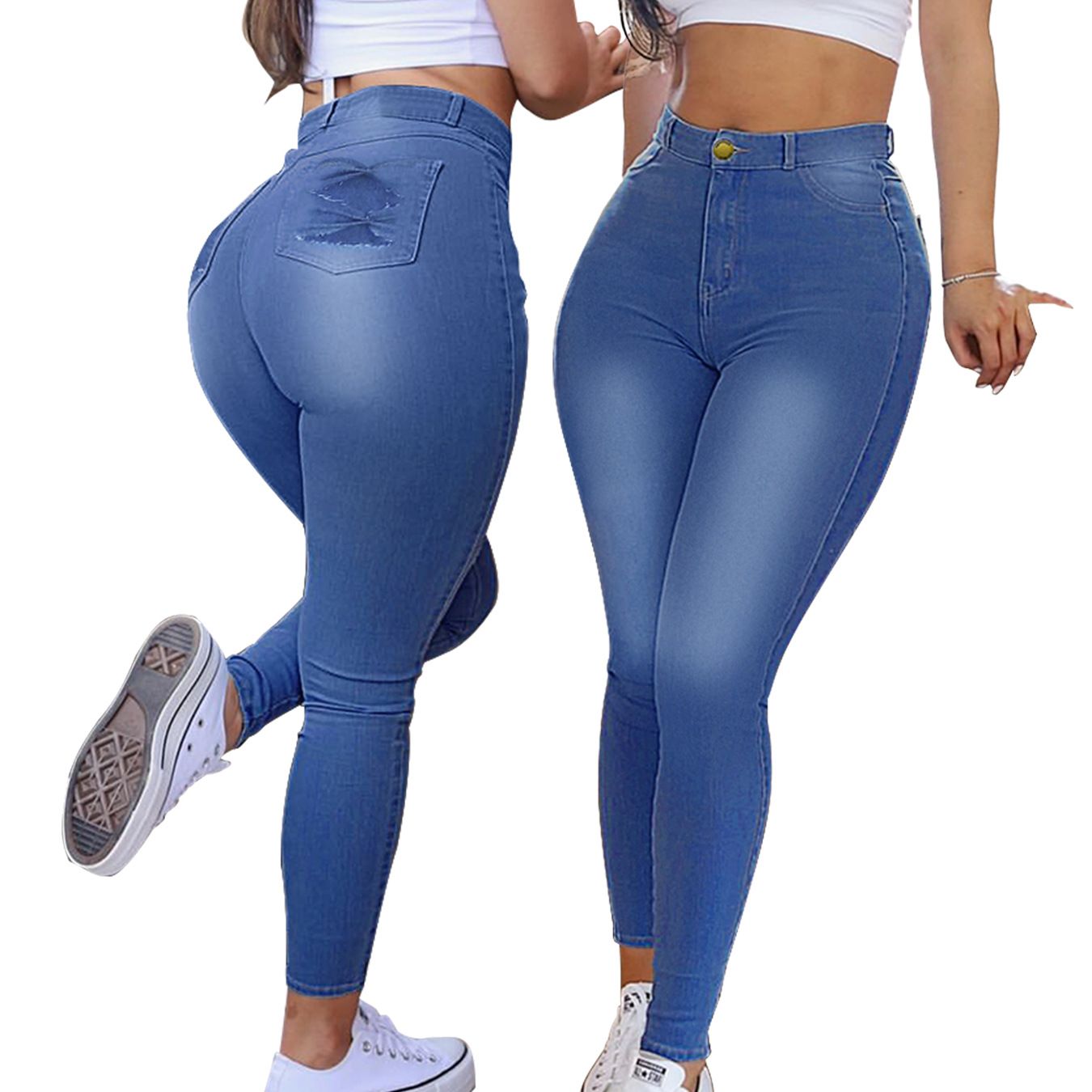 Jeans Stretch Slim Women&#39;s Tight Denim Leggings, Size: S, Color: Medium blue