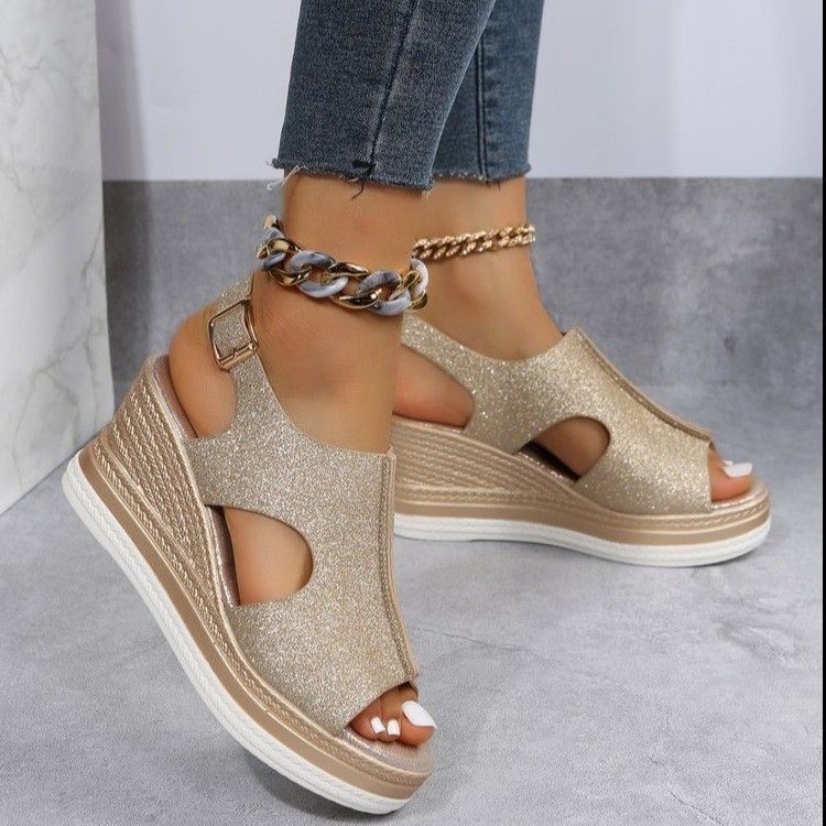 New Large Size Women&#39;s Shoes, Size: 36, Color: Gold