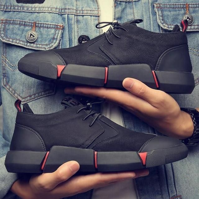 Men&#39;s leather shoes, trendy , casual shoes, Shoe Size: 5.5, Color: Black