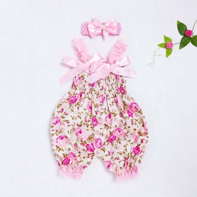 Infant Baby Girls Pink Floral Print Bubble Romper