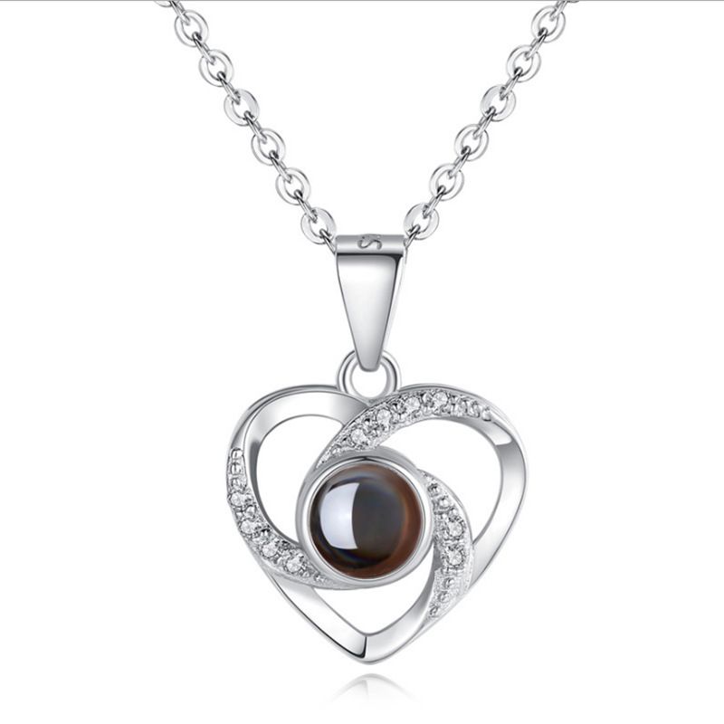 Female&#39;s Love Heart Necklace Pendant Clavicle Chain, Color: Platinum gold [with cross chain], Purity: 925 silver