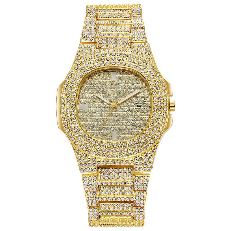 New Men&#39;s Business Diamond Star Quartz Watch, Color: Gold