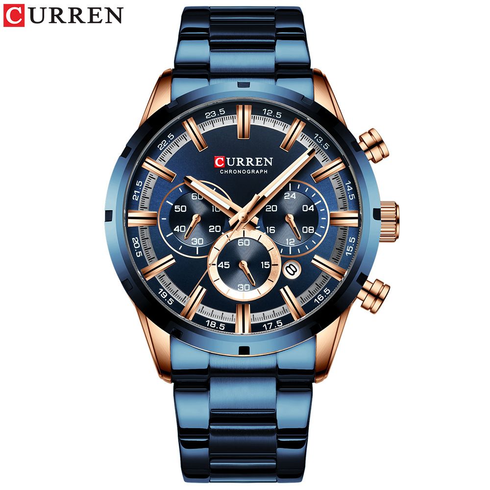 Men&#39;s Quartz Six-pin Calendar Steel Belt Watch, Color: Rose shell blue