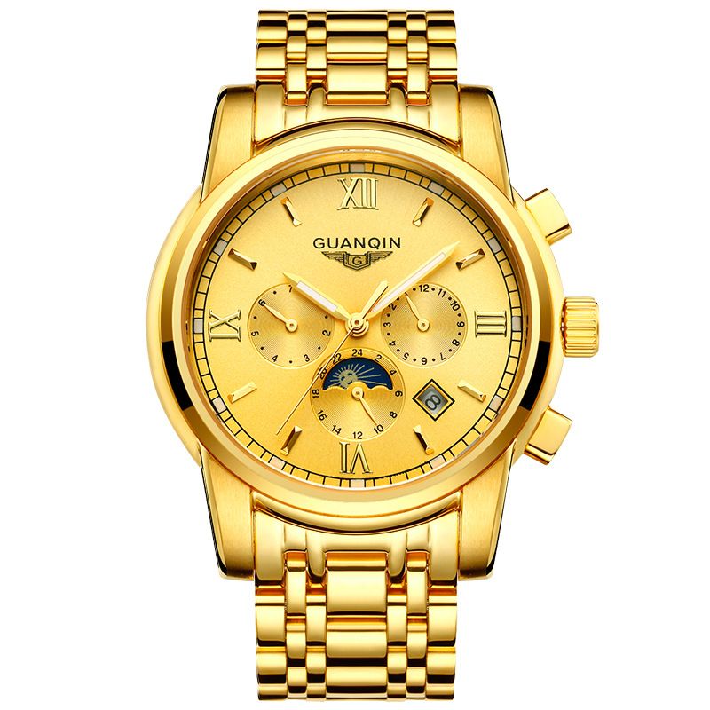 Automatic 18k Gold Three Eyes Waterproof Band Watch, Color: Full gold bar nail scale