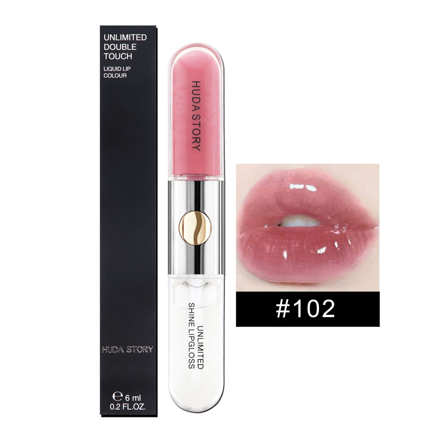 Double-headed Lip Gloss Non-stick, Color: 102#lip gloss + lip oil cross-border english version, Net Content: Cross-border exclusive for domestic sales