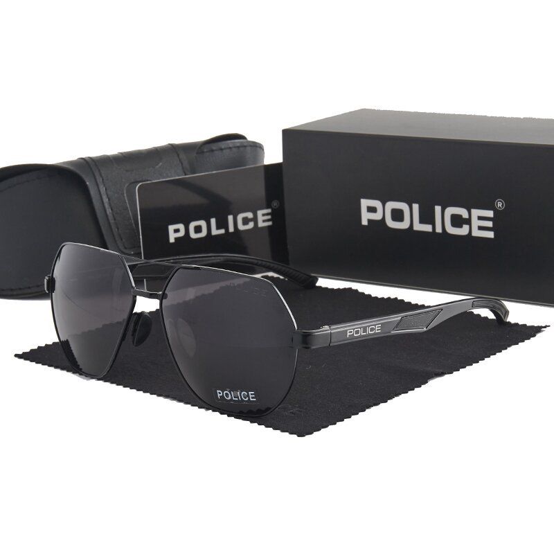 POLICE Men&#39;s Ultra-light Polarized Sunglasses, Color: Black frame + black polarized lenses, Size: 42-16-62-145