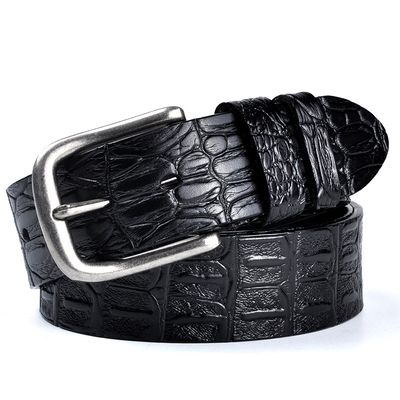 Men&#39;s Leather Crocodile Pattern Pin Buckle Belt
