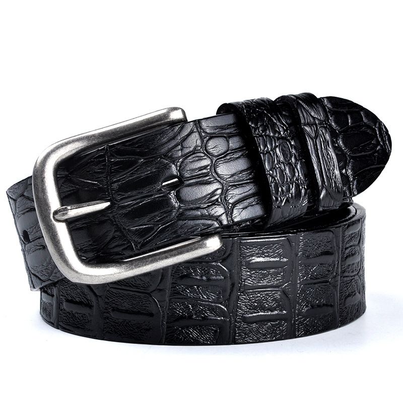 Men&#39;s Leather Crocodile Pattern Pin Buckle Belt, Length(CM): 100cm, Color: Black