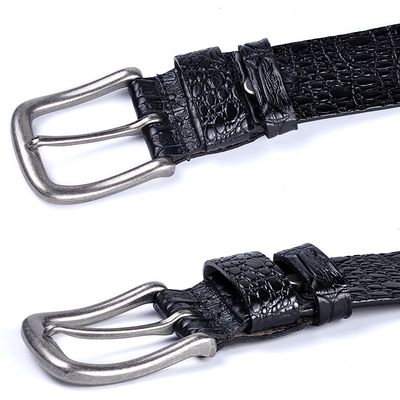 Men's Leather Crocodile Pattern Pin Buckle Belt