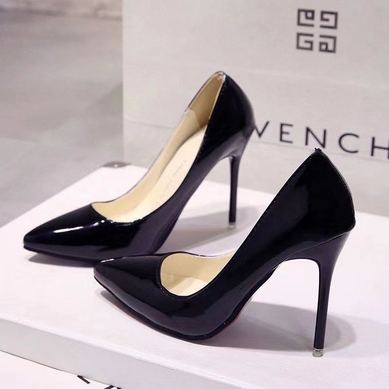 Women Pointed-toe Surface High-heels Shoes, Size: 34, Color: Black【10cm】