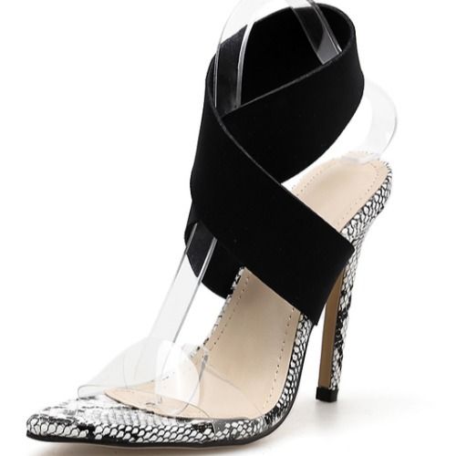 High heels step sandel., Size: 35, Color: White snake pattern