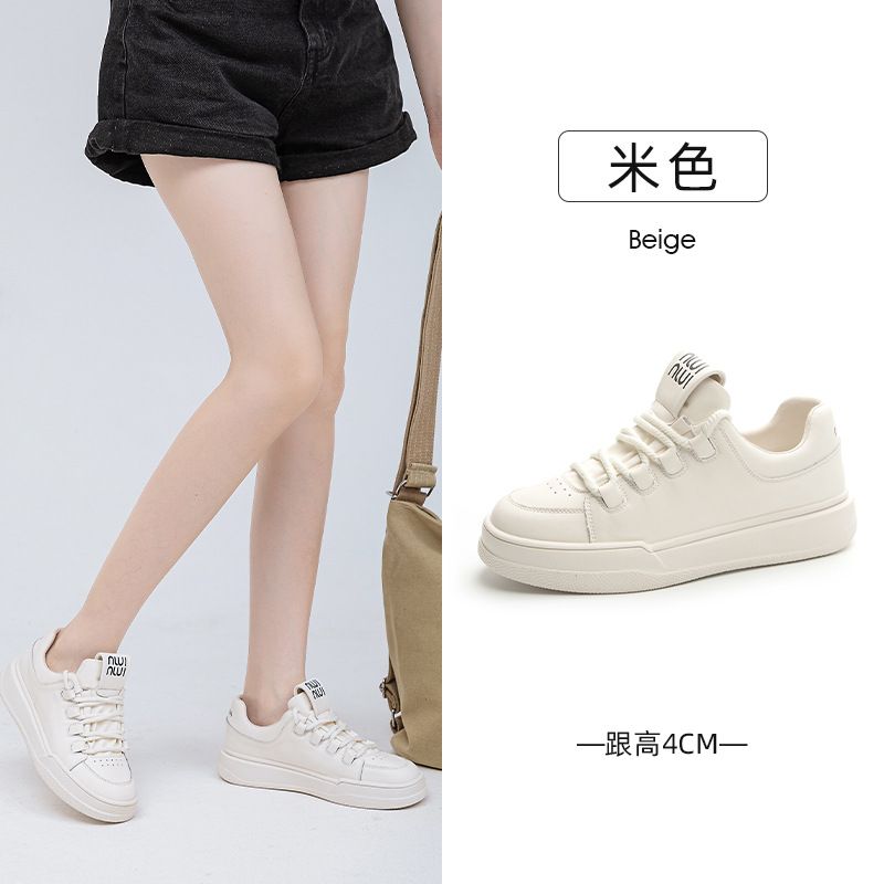 Women&#39;s Genuine Leather Thick-soled Casual Shoes, Color: White thinner thick bottom inner heightening-7117, Size: 35