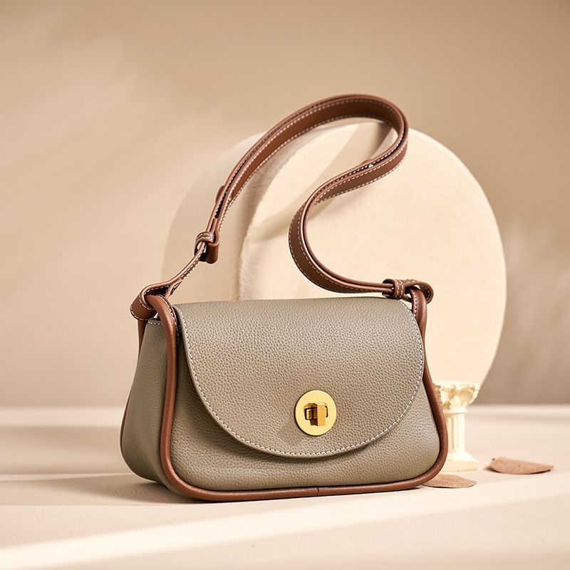 Women Genuine Cowhide Versatile Shoulder Bag, Color: Elephant gray, Size: Length 22cm width 10cm height 14cm
