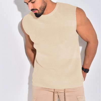 Men&#39;s Waffle Shoulder Vest Sports Sleeveless T-shirt