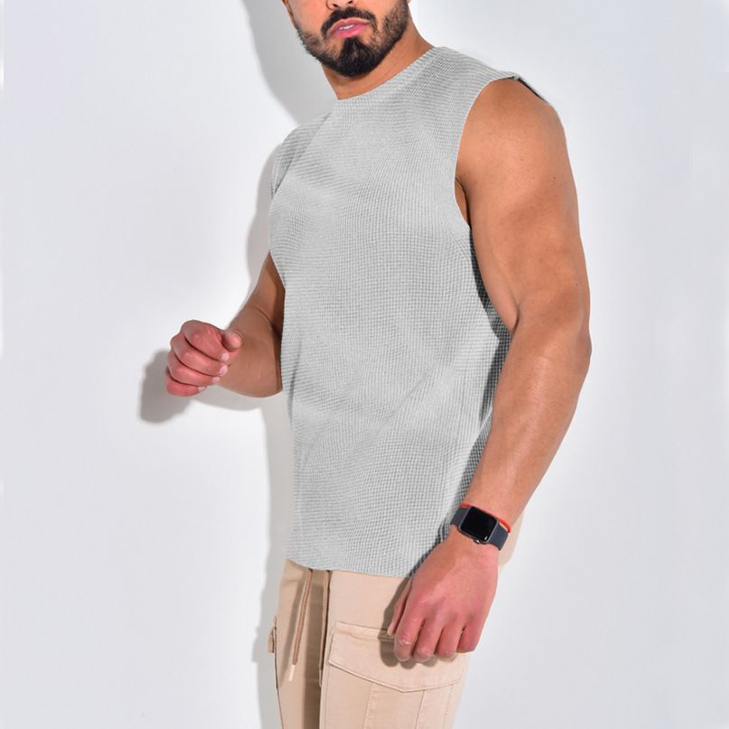 Men&#39;s Waffle Shoulder Vest Sports Sleeveless T-shirt, Color: Light gray, Size: Xxxl