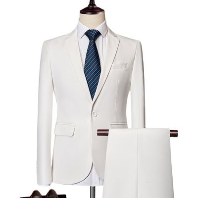 Men&#39;s Business Casual White Two-piece Suit